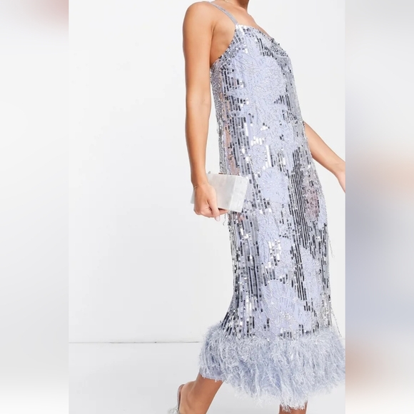 chinese dress ladies TFNC Tall sequin wrap maxi dress in silver – ASOS Sample Sale main image 1